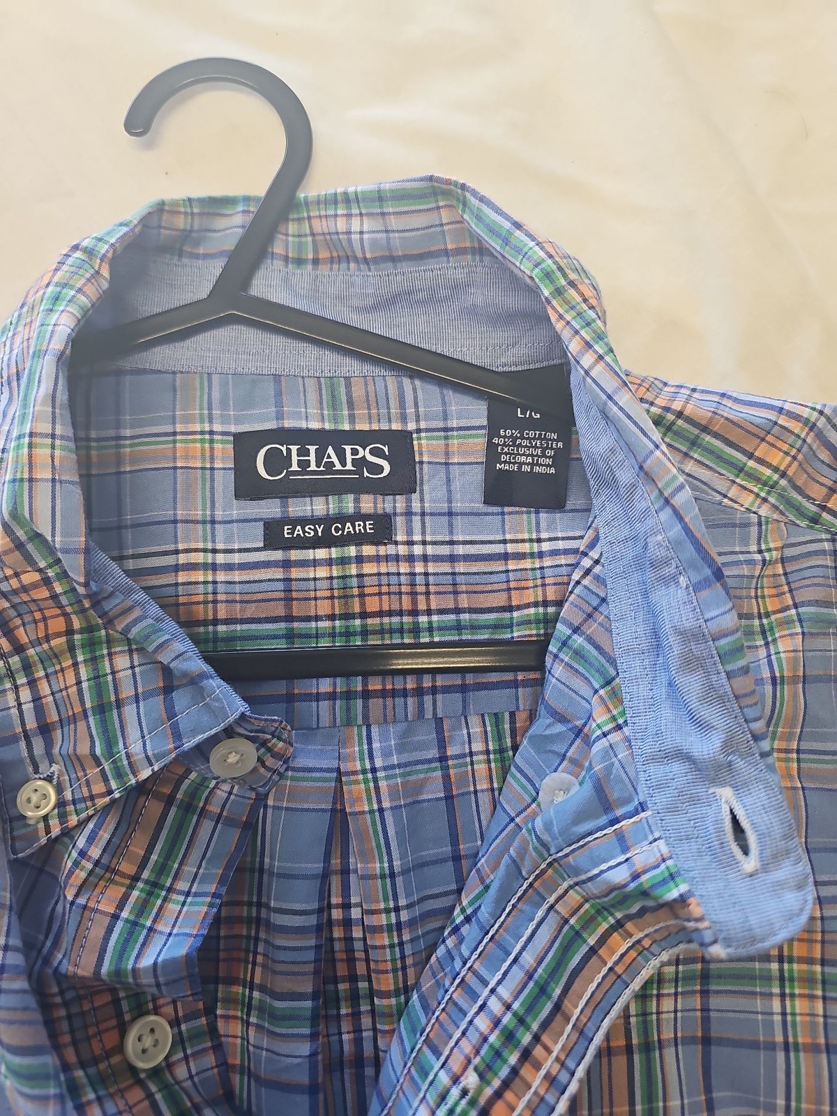 Chaps Easy Care Men’s Plaid Button Down Shirt – Blue/Orange A2 1219
