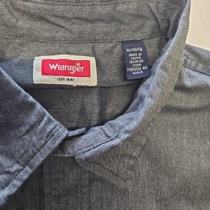 Wrangler Men's Charcoal Grey Chambray Work Shirt XL YY1184