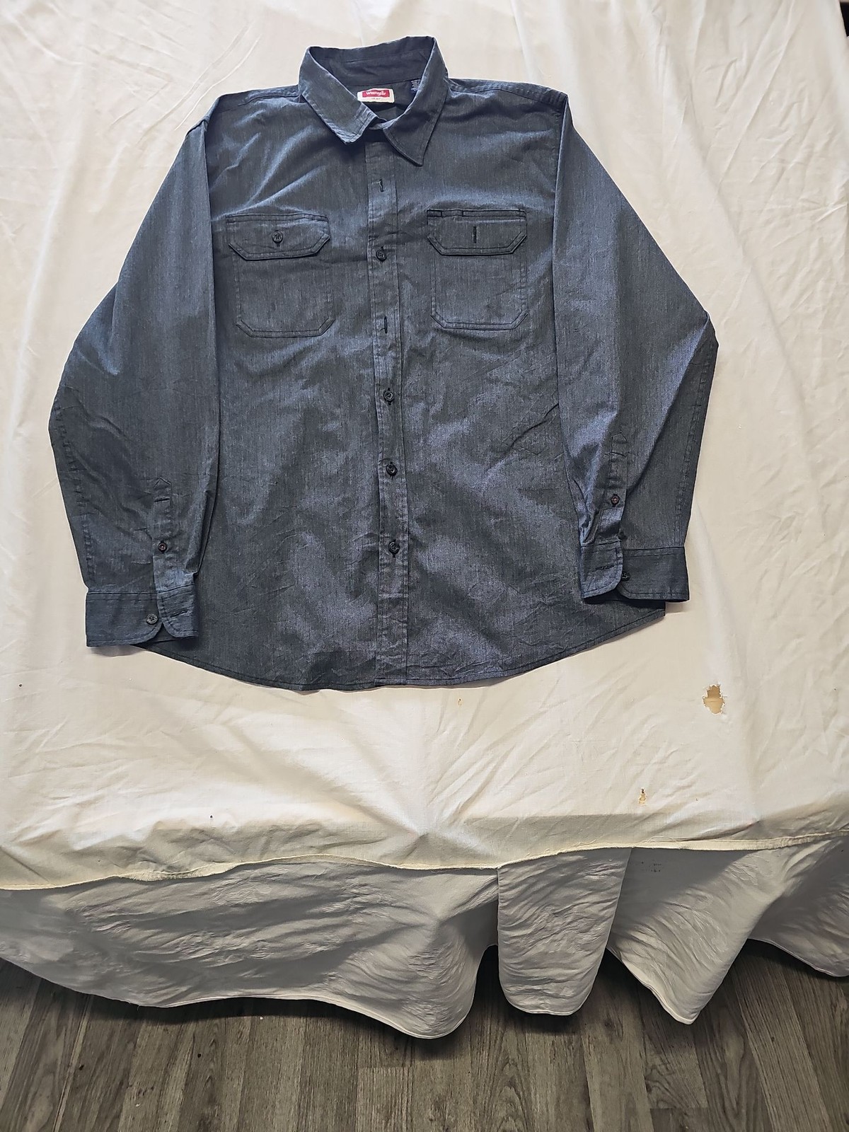 Wrangler Men's Charcoal Grey Chambray Work Shirt XL YY1184 - Image 4