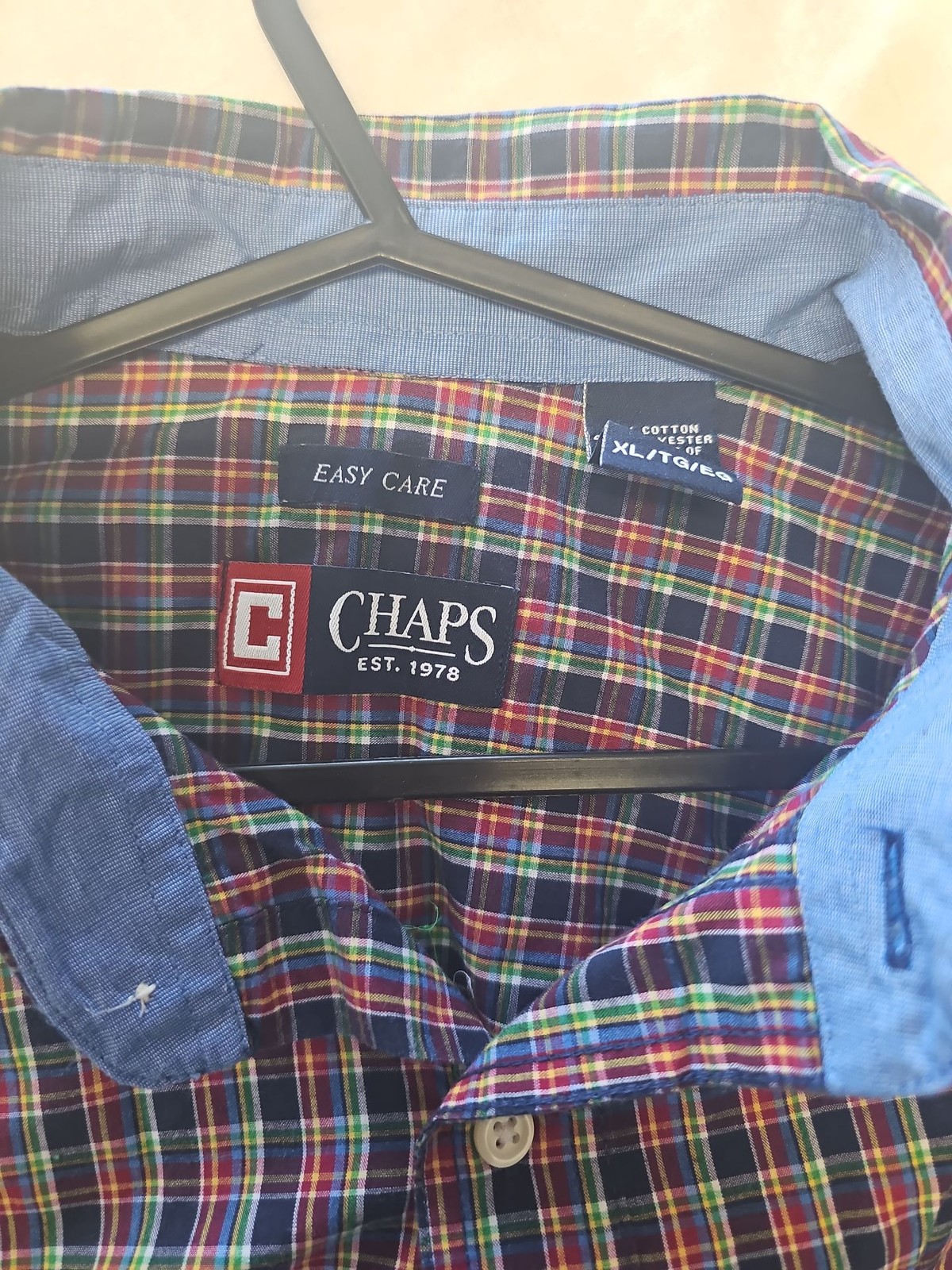 Chaps Easy Care Multicolor Plaid Long Sleeve Button Down Shirt A2 1225