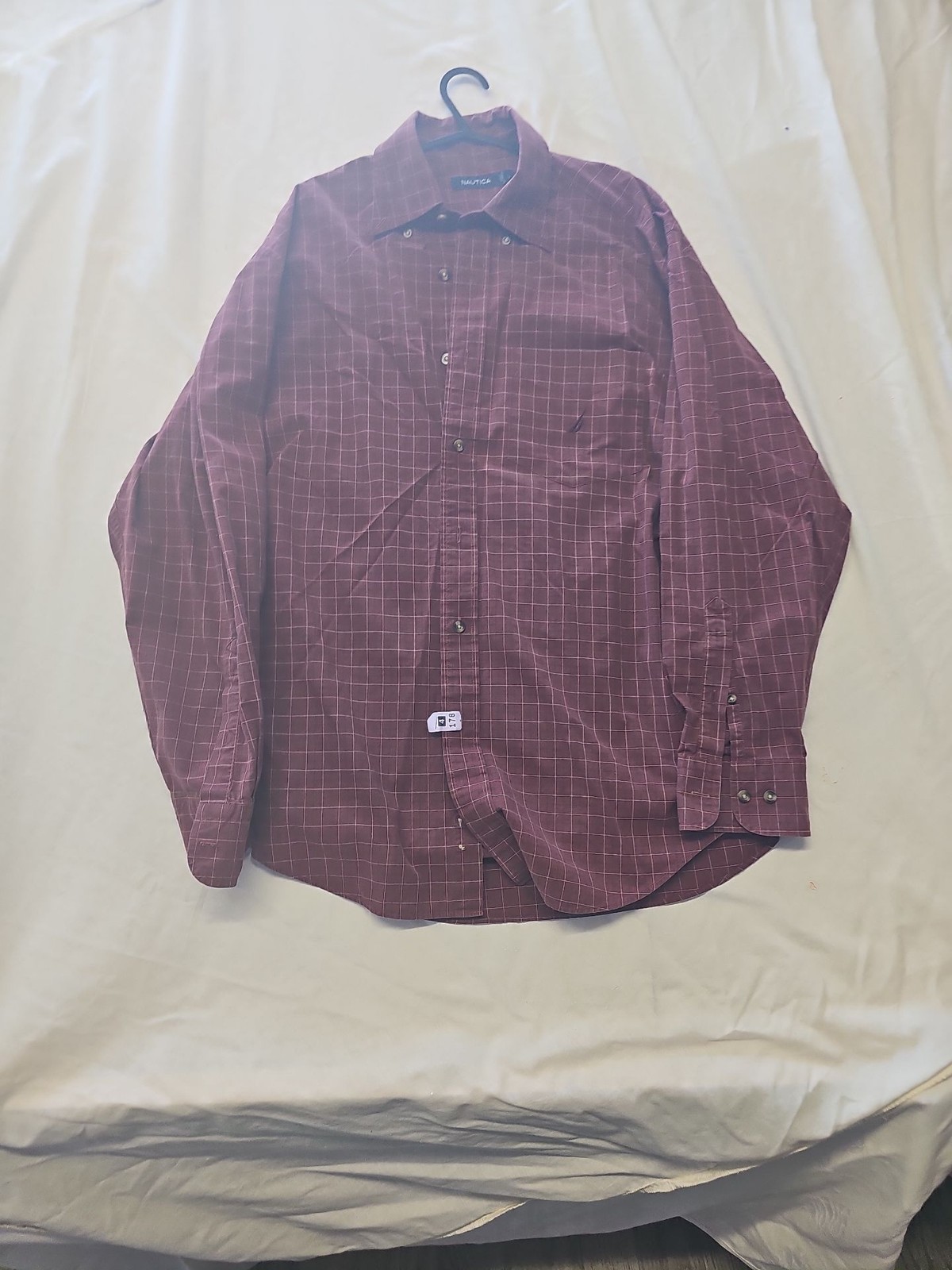 Nautica Burgundy Windowpane Checked Long Sleeve Shirt A2 1224