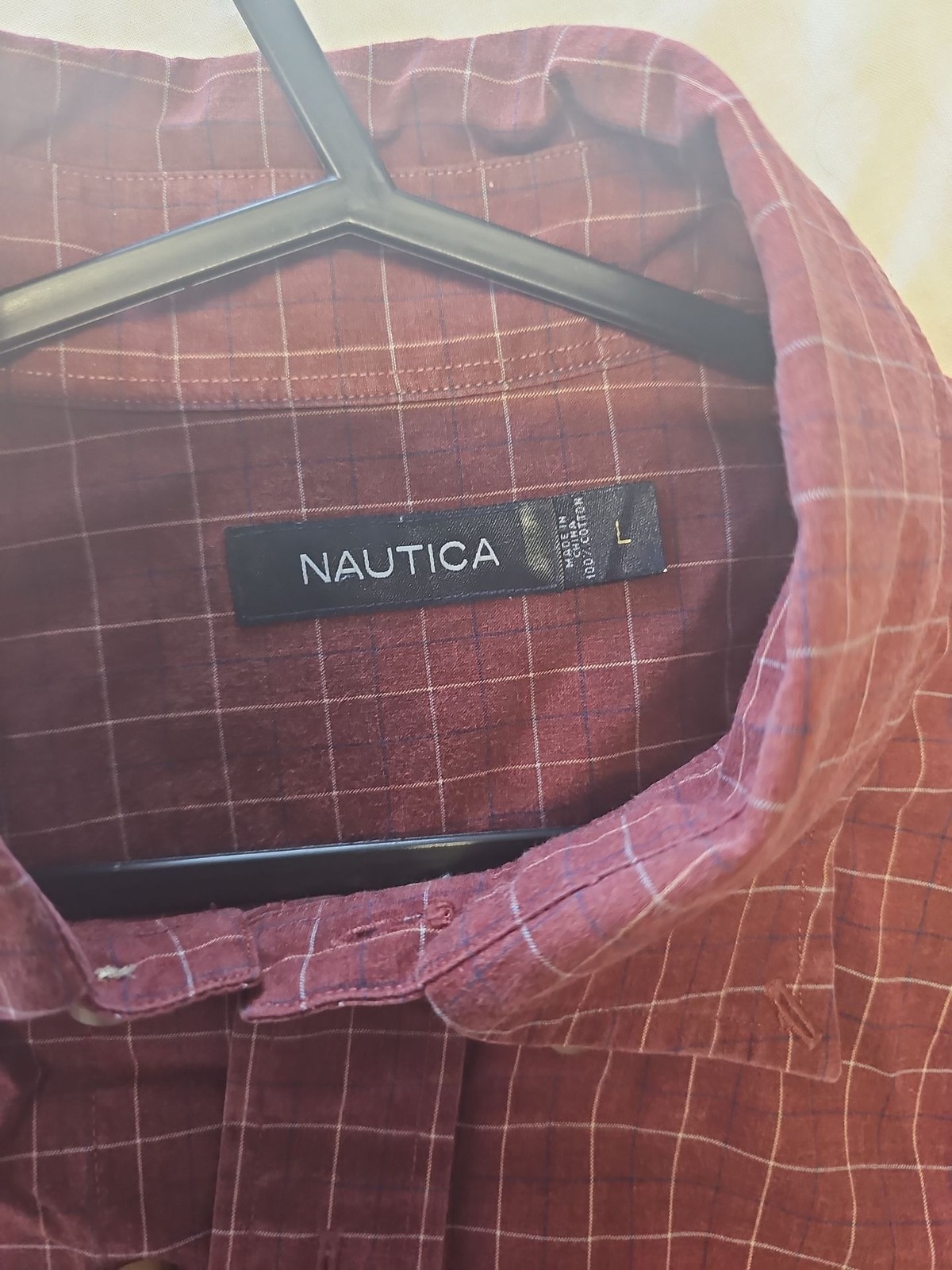 Nautica Burgundy Windowpane Checked Long Sleeve Shirt A2 1224