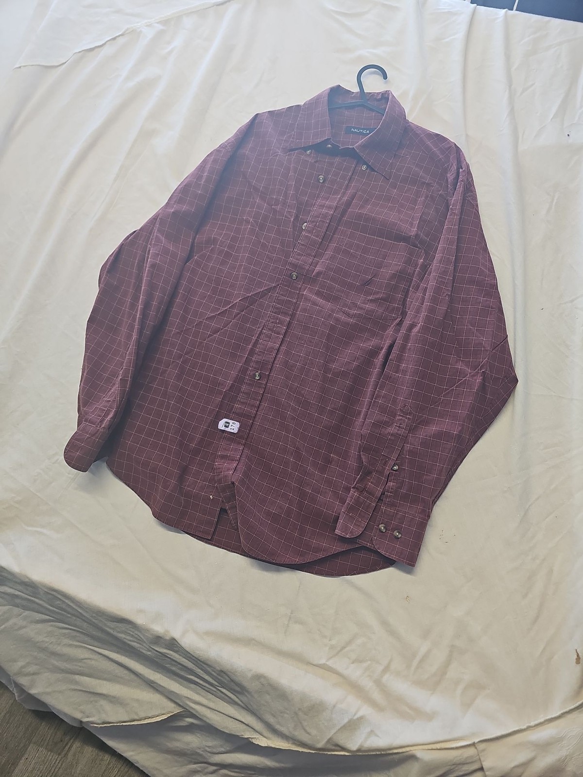 Nautica Burgundy Windowpane Checked Long Sleeve Shirt A2 1224 - Image 4