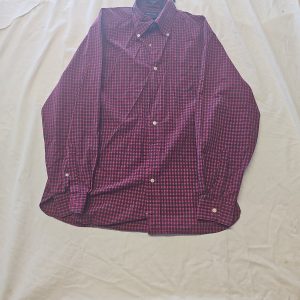 Nautica Men's Vintage Plaid Cotton Button-Down Shirt Red and Navy Check A2 1223