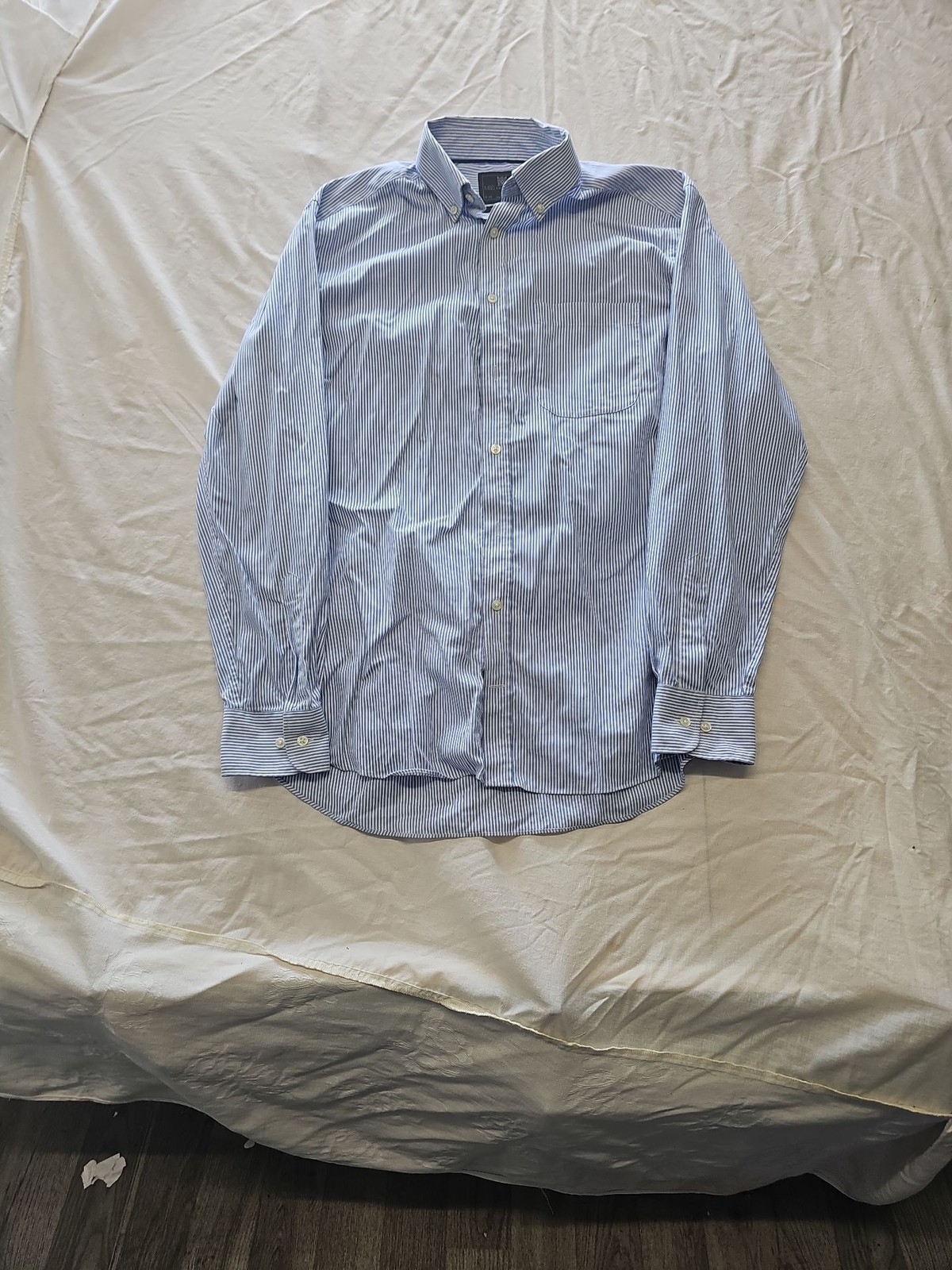 M&S Collection Men's Blue Striped Oxford Shirt Regular Fit 15.5 XX1159