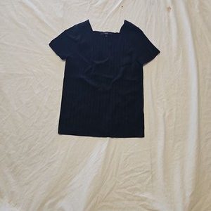 Next Black Ribbed Square Neck Short Sleeve Top Size 14 II1044