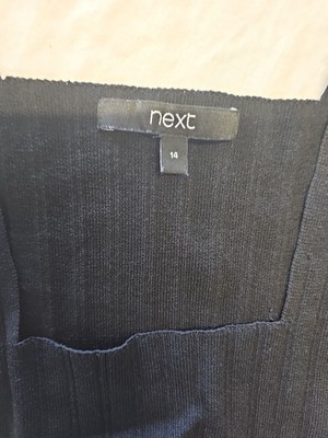 Next Black Ribbed Square Neck Short Sleeve Top Size 14 II1044
