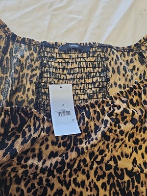 George New with Tags Leopard Print Smocked Mini Dress Size 16 11410