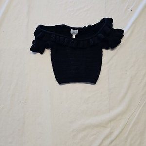 H&M Black Knit Off-the-Shoulder Ruffle Top A11 1303