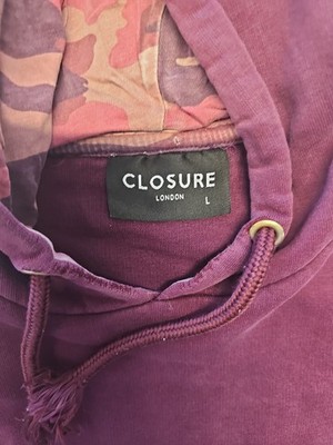 Closure London Men’s Plum Purple Camo Striped Hoodie LARGE JJ181