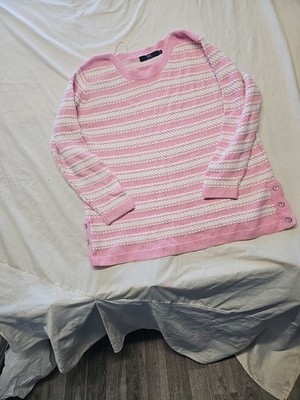 Isle Essentials Pink and White Striped Textured Knit Jumper 22/24 JJ344 - Image 3