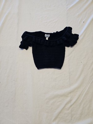 H&M Black Knit Off-the-Shoulder Ruffle Top A11 1303
