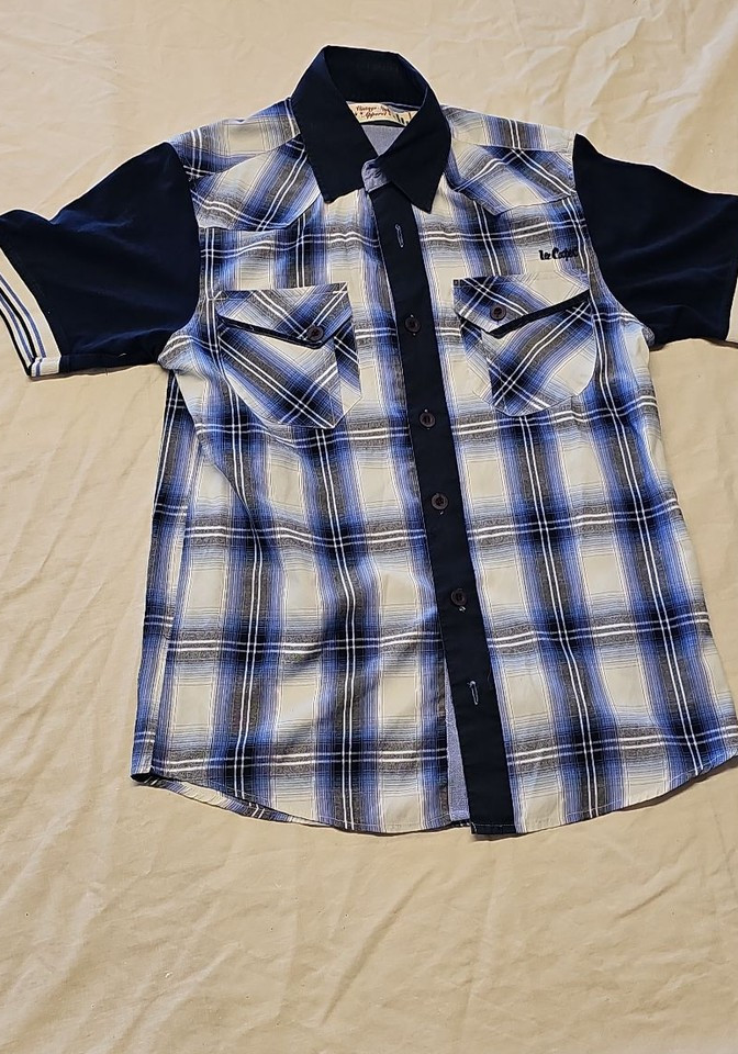 Lee Cooper Men's Vintage Style Checked Western Shirt Navy Blue Small 7 1272 - Image 7