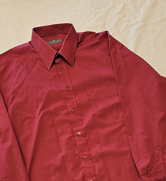 Essentials Burgundy Long Sleeve Formal Button-Down Shirt A7 1273 - Image 11