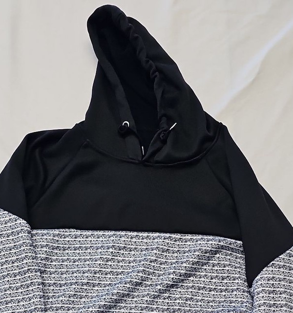 Contemporary Black and Grey Textured Striped Hoodie A7 1285 - Image 8