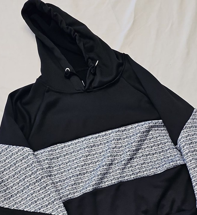 Contemporary Black and Grey Textured Striped Hoodie A7 1285 - Image 12