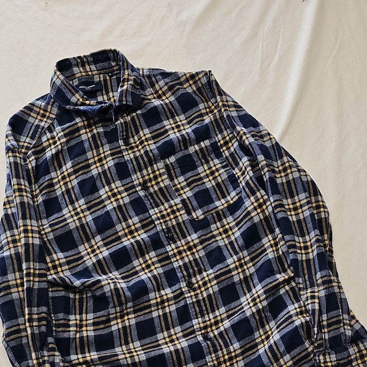 Jack & Jones Premium Plaid Flannel Shirt - Navy & Yellow A11 1312 - Image 11