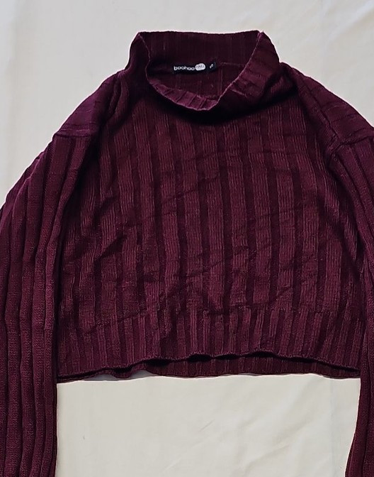 Boohoo Tall Burgundy Ribbed Mock Neck Cropped Jumper A11 1307 - Image 7