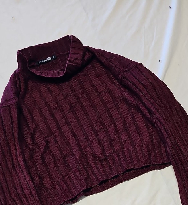Boohoo Tall Burgundy Ribbed Mock Neck Cropped Jumper A11 1307 - Image 11