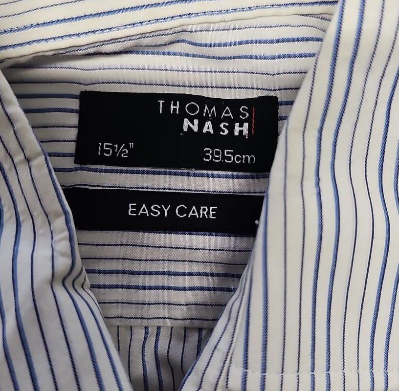 Thomas Nash Blue & White Pinstripe Easy Care Dress Shirt A9 1334 - Image 9