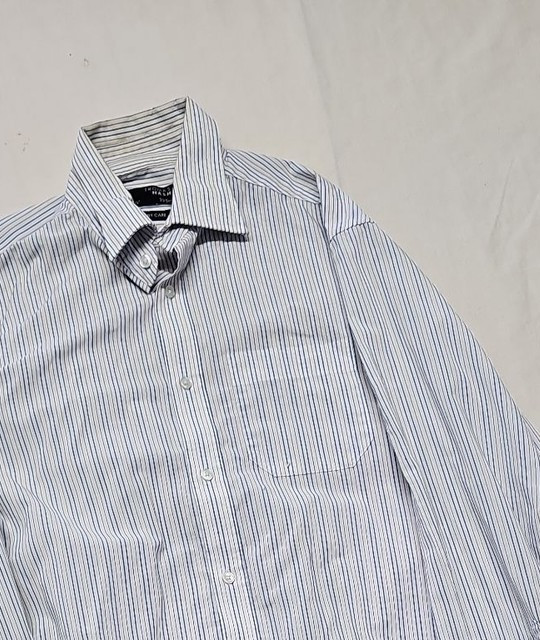 Thomas Nash Blue & White Pinstripe Easy Care Dress Shirt A9 1334 - Image 11