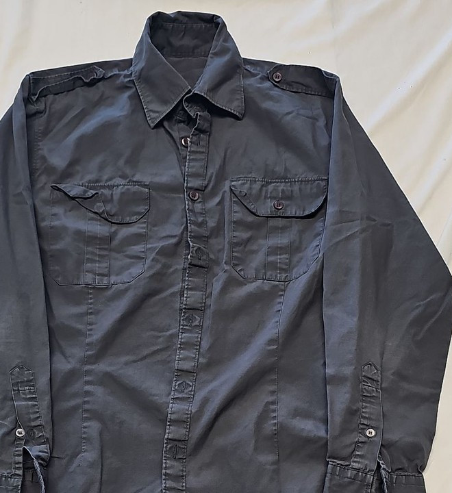 Men's Slim Fit Charcoal Grey Military Style Long Sleeve Shirt A12 1353 - Image 7