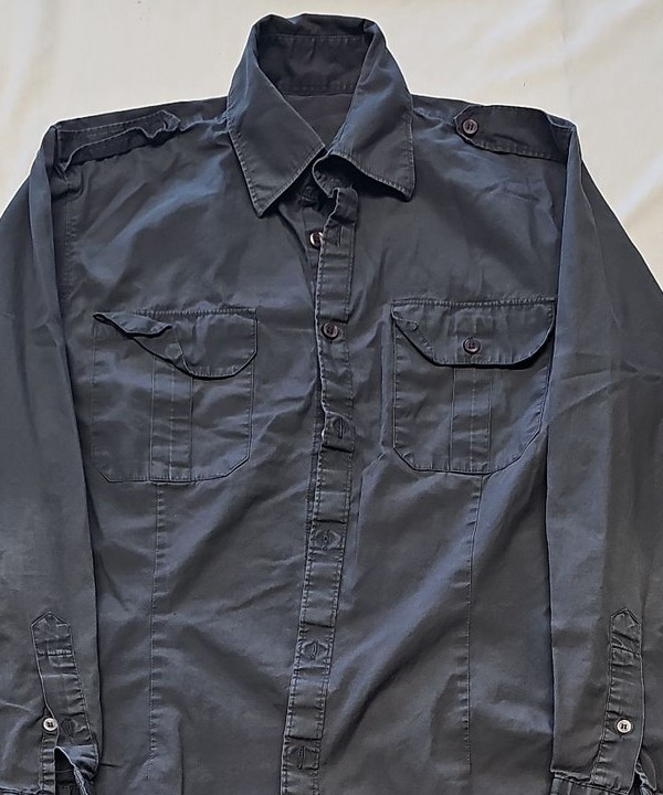 Men's Slim Fit Charcoal Grey Military Style Long Sleeve Shirt A12 1353 - Image 9