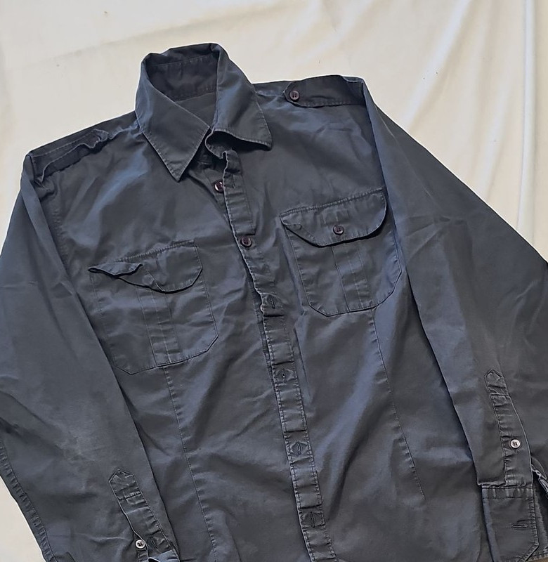 Men's Slim Fit Charcoal Grey Military Style Long Sleeve Shirt A12 1353 - Image 11