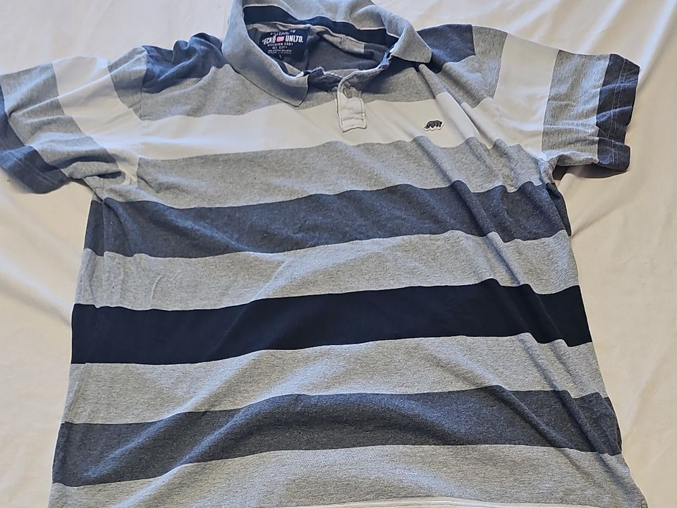 Vintage Ecko Unltd Striped Polo Shirt - Grey & Navy Streetwear A9 1342 - Image 12