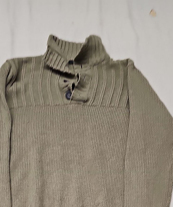 George Men's Sage Green Ribbed Mock Neck Button Jumper A14 1374 - Image 6
