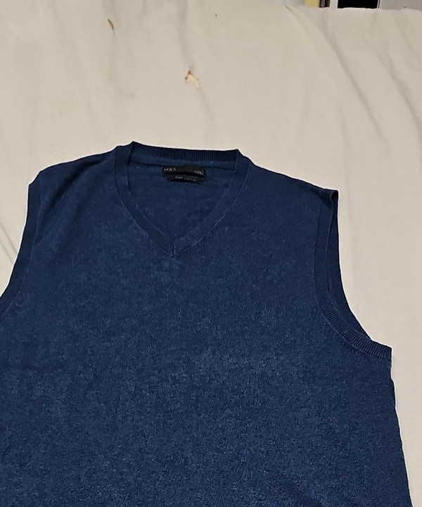 M&S Pure Cotton V-Neck Knitted Tank Top Vest in Denim Blue A16 1390 - Image 7