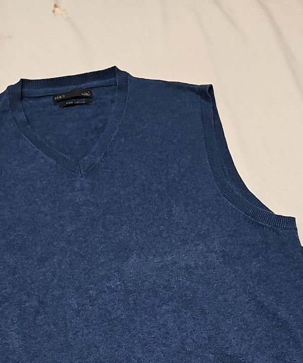 M&S Pure Cotton V-Neck Knitted Tank Top Vest in Denim Blue A16 1390 - Image 11