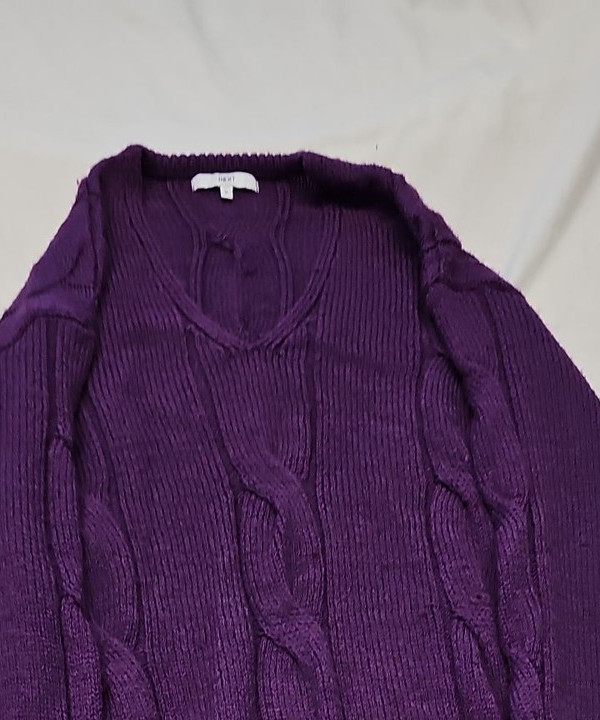 Next Purple Cable Knit V-Neck Jumper Size M A20 1430 - Image 7