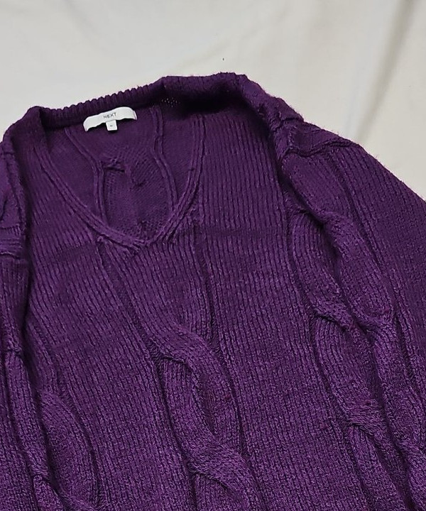 Next Purple Cable Knit V-Neck Jumper Size M A20 1430 - Image 11