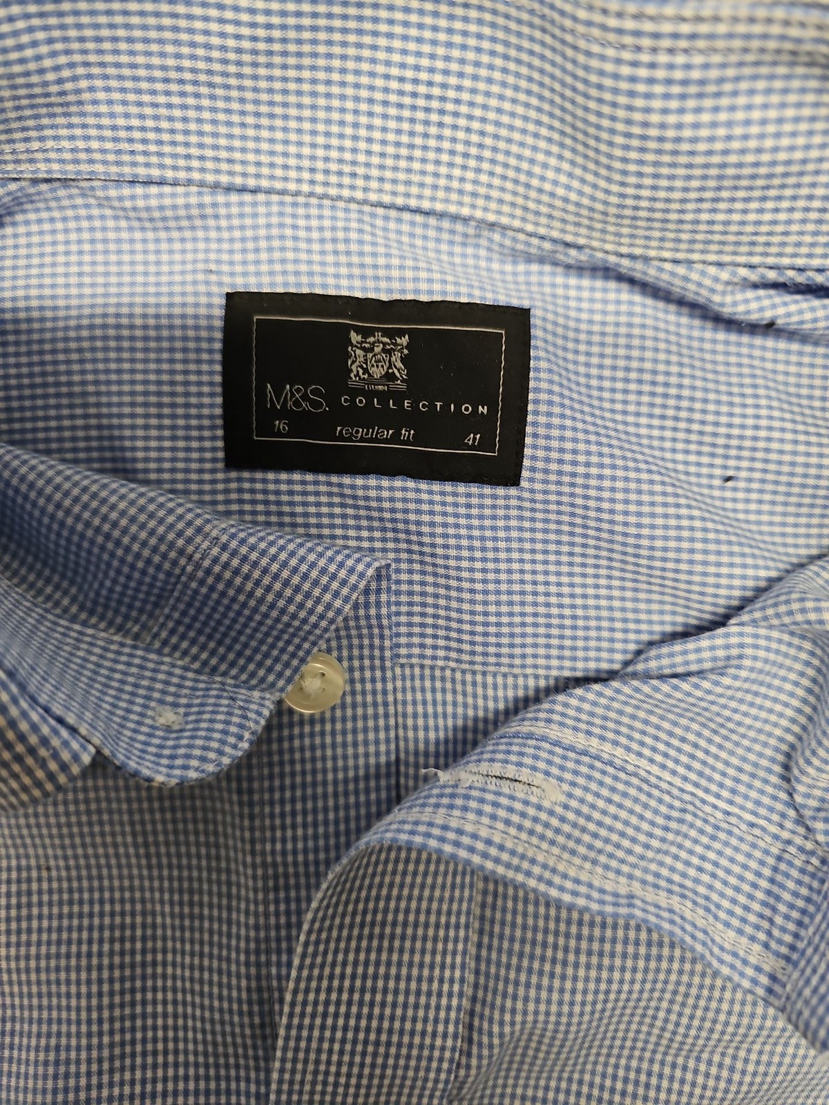 Marks & Spencer Collection Blue Gingham Regular Fit Shirt A9 1335