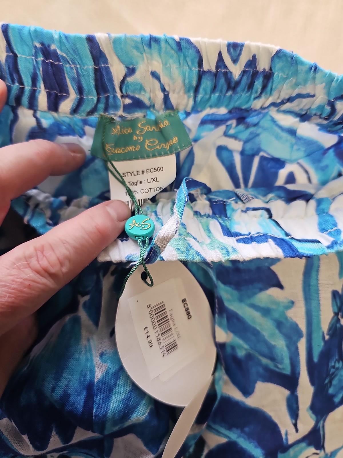 Antica Sartoria by Giacomo Cinque Blue & White Patterned Cotton Shorts L/XL