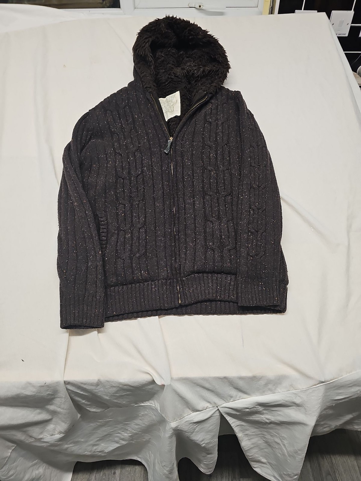 Cherokee Men's Fleece Lined Cable Knit Zip Hoodie Charcoal Grey Speckled W1400
