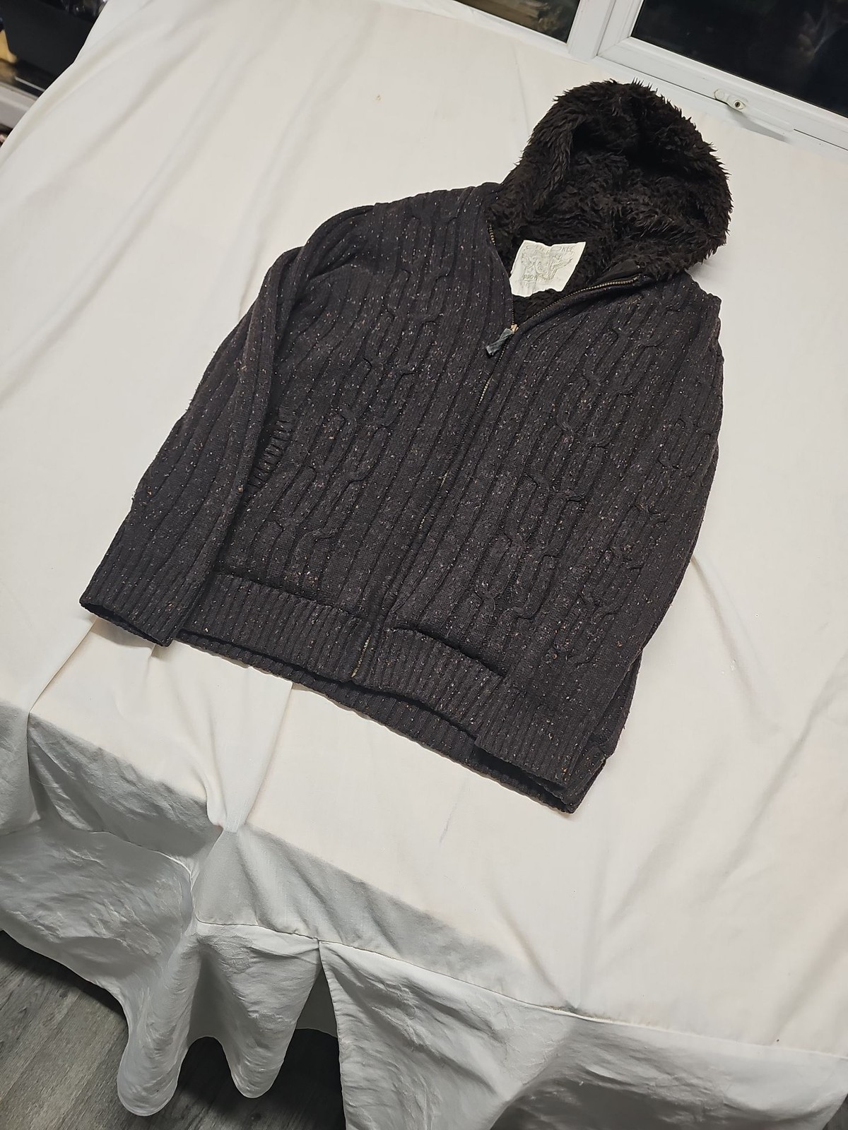 Cherokee Men's Fleece Lined Cable Knit Zip Hoodie Charcoal Grey Speckled W1400 - Image 4