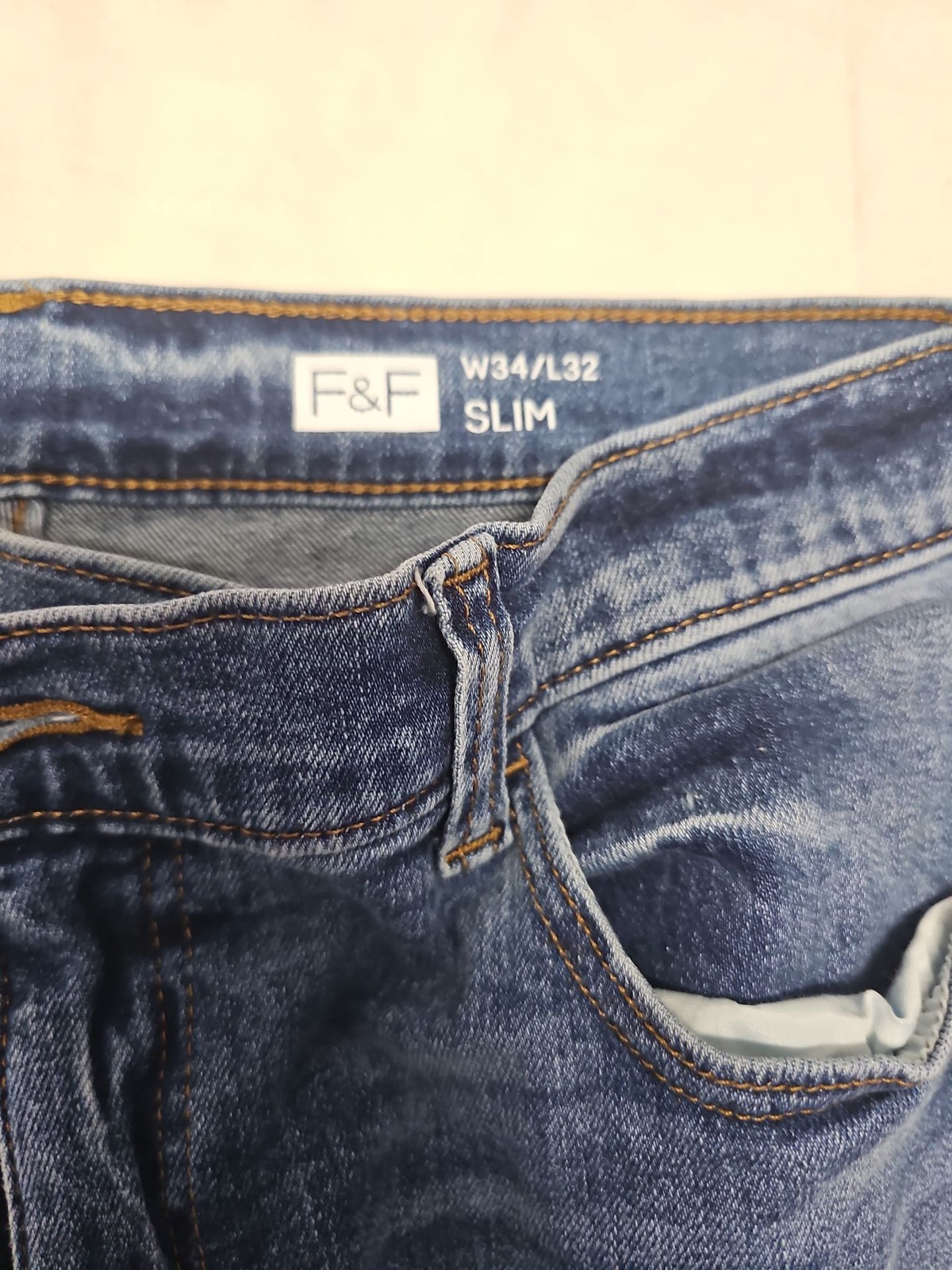 F&F Men’s Slim Fit Blue Denim Jeans W34 L32 A5 1252