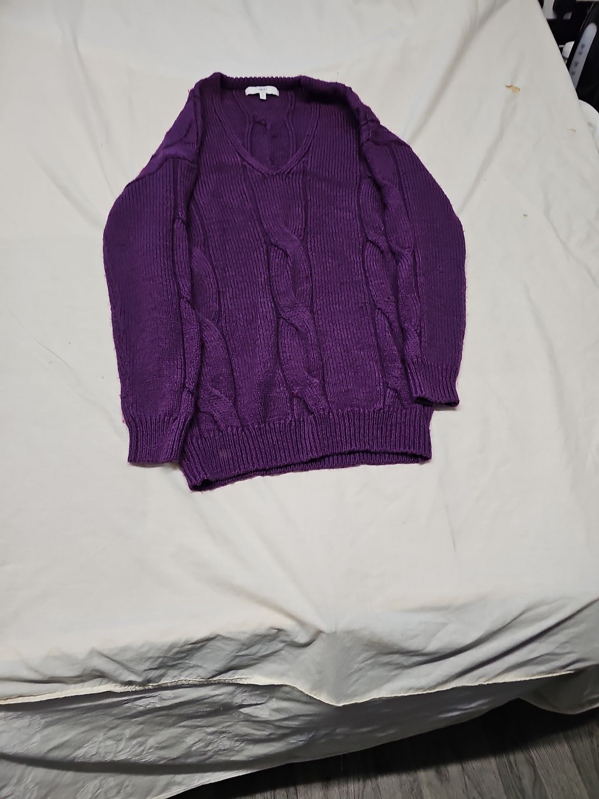 Next Purple Cable Knit V-Neck Jumper Size M A20 1430