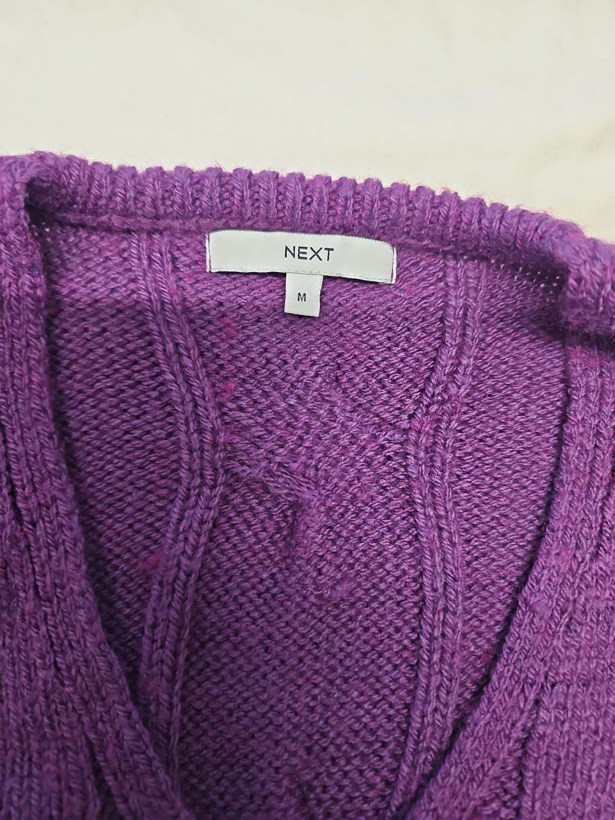 Next Purple Cable Knit V-Neck Jumper Size M A20 1430