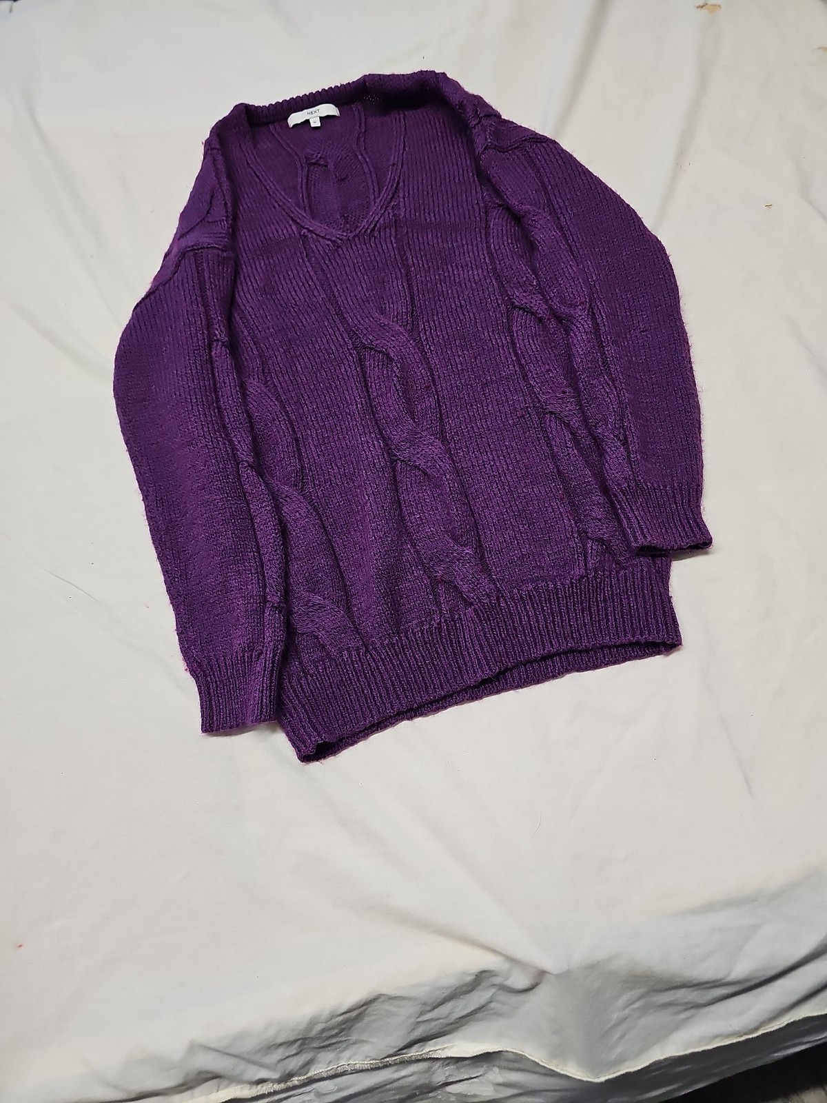Next Purple Cable Knit V-Neck Jumper Size M A20 1430 - Image 3