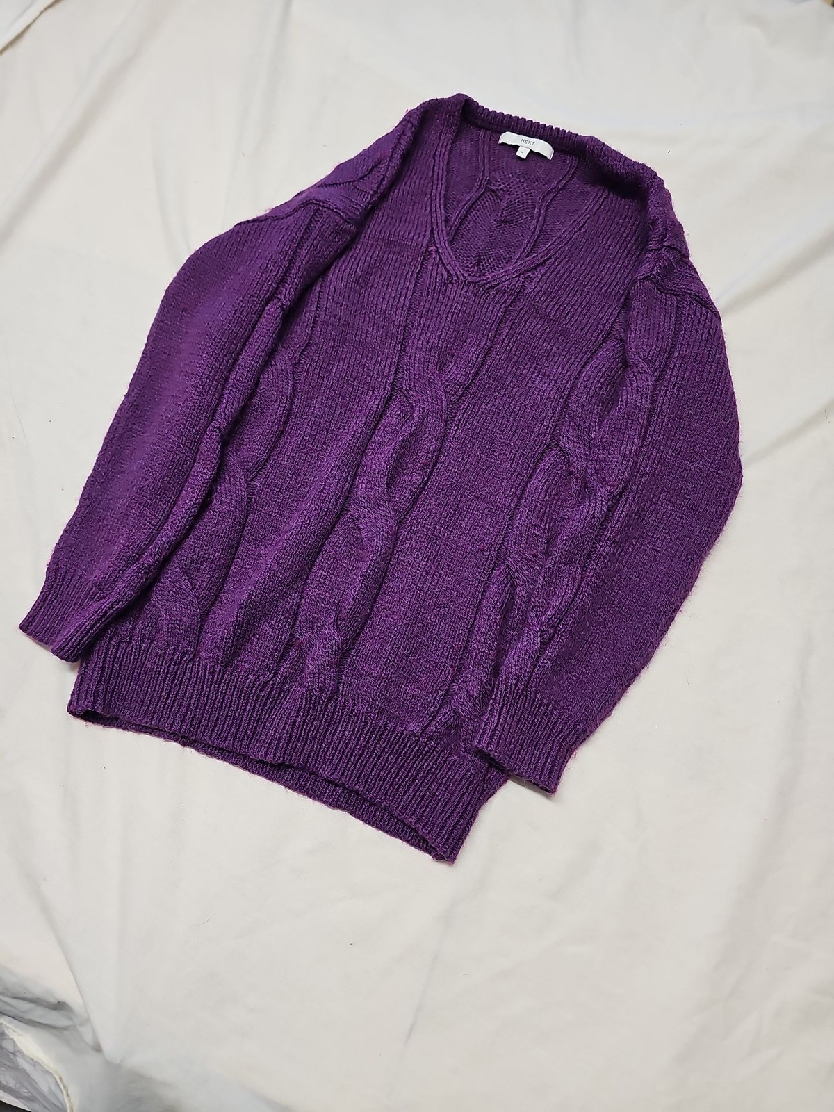 Next Purple Cable Knit V-Neck Jumper Size M A20 1430 - Image 4