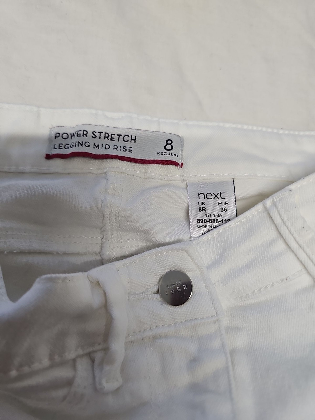 Next White Power Stretch Mid-Rise Legging Jeans Size 8R A20 1431