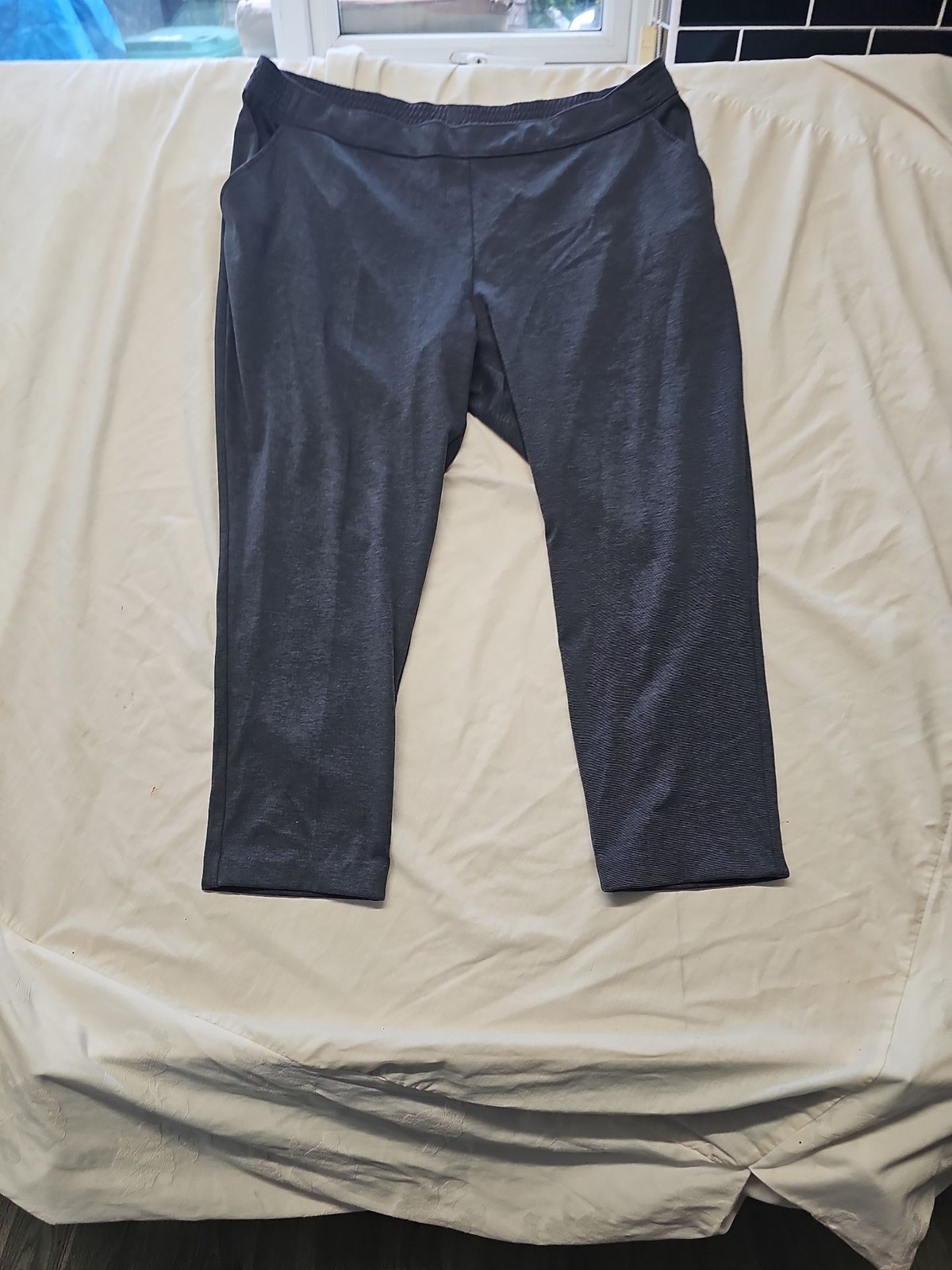 Bonmarché Grey Textured Pull-On Trousers - Size 24 A3 1236