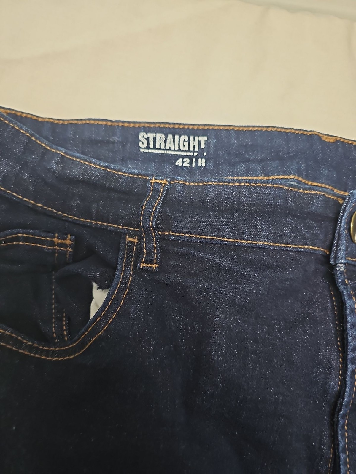 Men’s Straight Leg Indigo Blue Denim Jeans Size 42R A5 1251