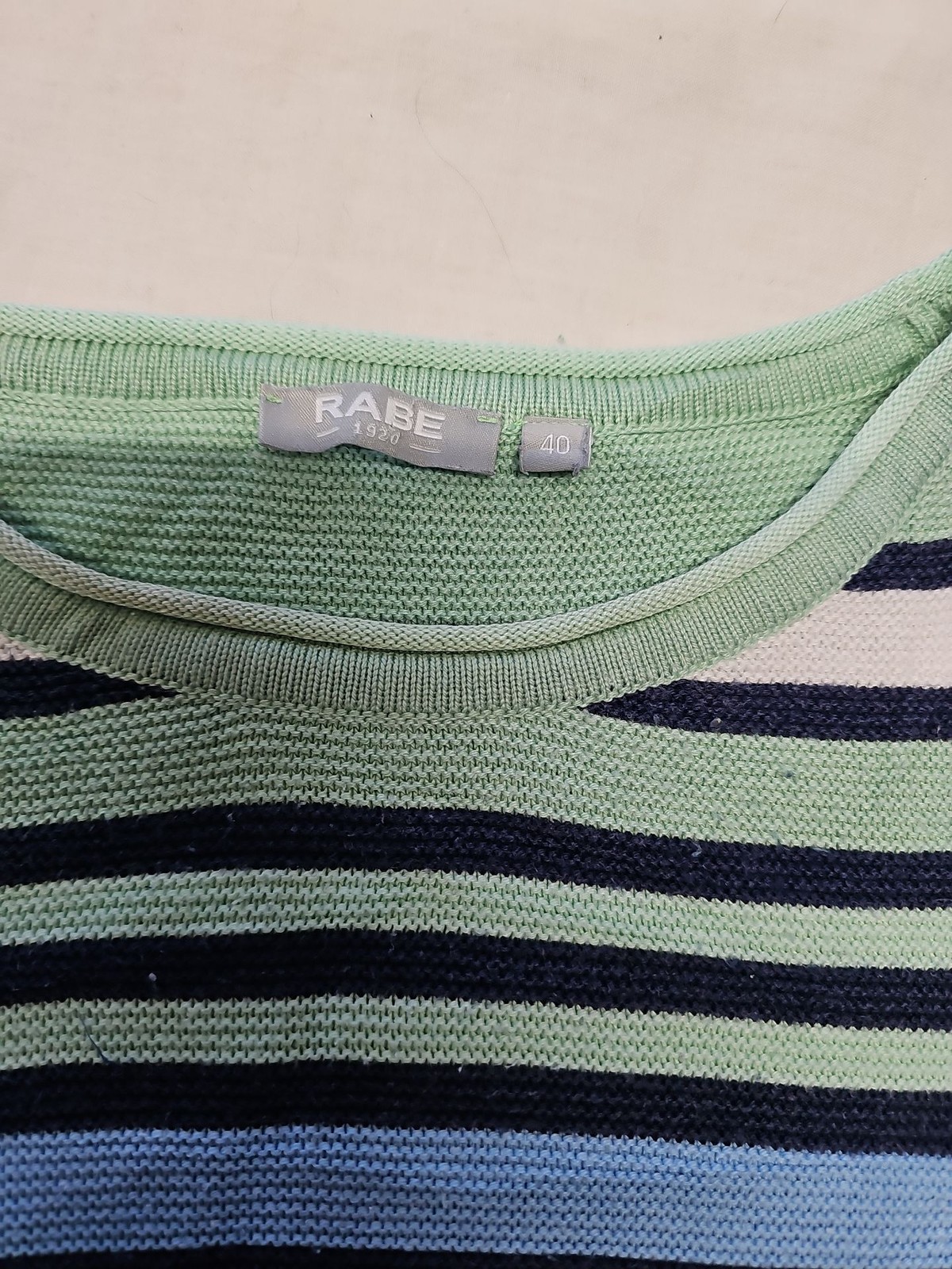 Rabe 1920 Vintage Striped Knit Jumper – Mint, Blue & Navy – Size 40 A19 1425