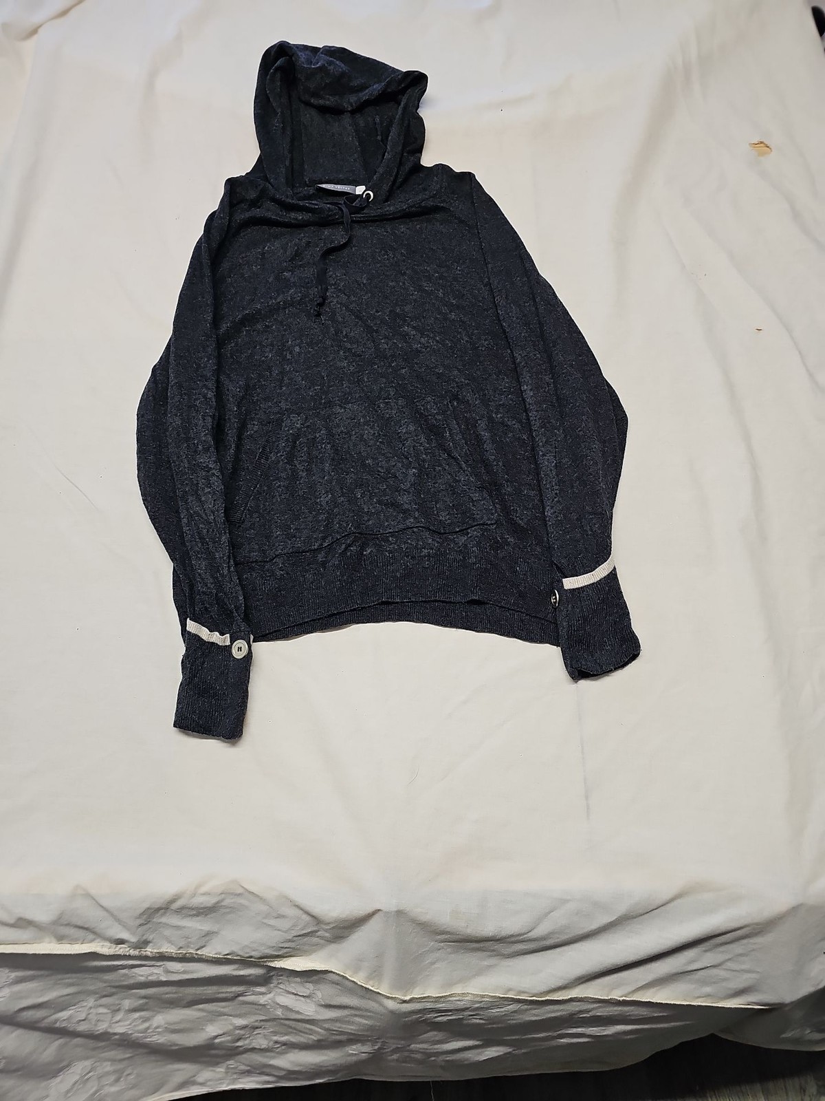 Mint Velvet Charcoal Grey Knit Hoodie with Button Detail Cuffs A19 1424
