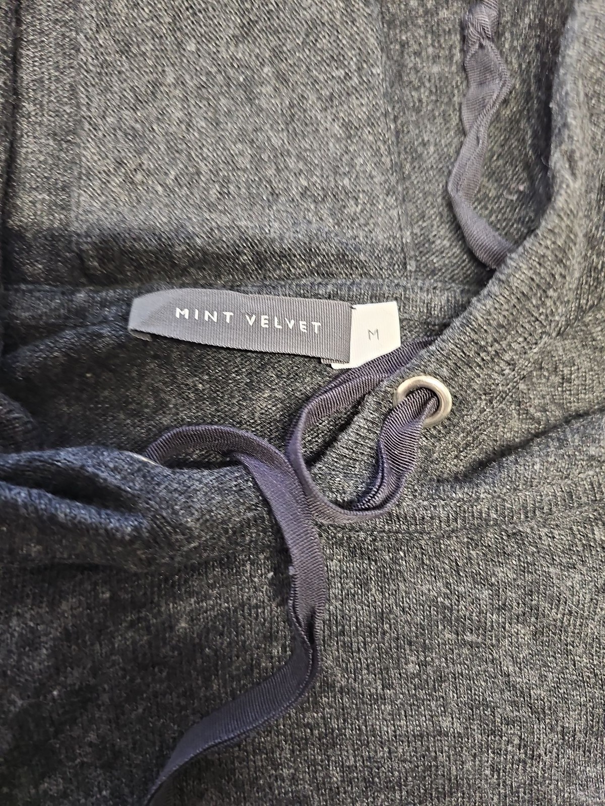 Mint Velvet Charcoal Grey Knit Hoodie with Button Detail Cuffs A19 1424