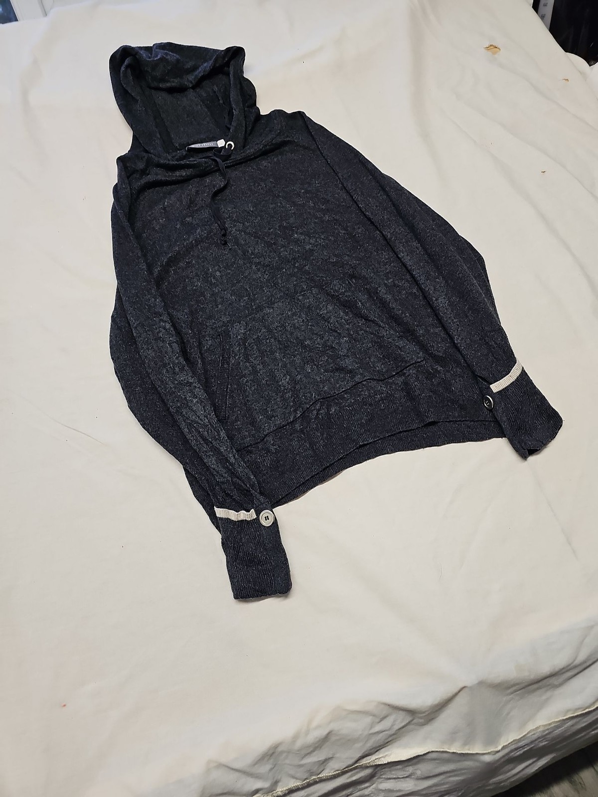 Mint Velvet Charcoal Grey Knit Hoodie with Button Detail Cuffs A19 1424 - Image 3